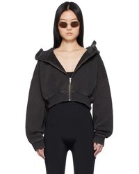 Entire studios - Pull À Capuche Écourté Noir À Glissière Prolongée - Lyst