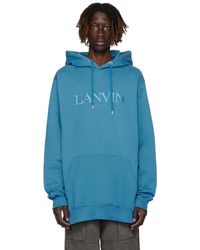 Lanvin - ブルー ロゴ刺繍 フーディ - Lyst
