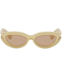 Bottega Veneta - Gold & Beige Oval Acetate Sunglasses - Lyst