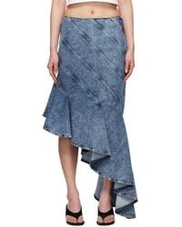 Alaïa - Spiral Denim Midi Skirt - Lyst