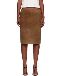 St. Agni - Tan Pencil Suede Midi Skirt - Lyst