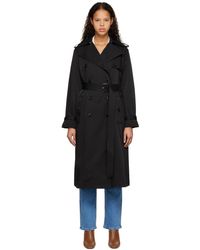 BOSS - Black Double-breasted Trench Coat - Lyst