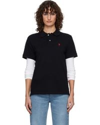Ami Paris - Polo Noir En Coton À Logo Ami De Cœur - Lyst