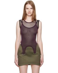 Mugler - バーガンディ＆ブラック Love メッシュ タンク ボディスーツ - Lyst