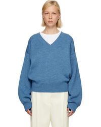 Rohe - Pull Bleu En Tricot À Col En V - Lyst