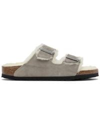 Birkenstock - Sandales Étroites Arizona Grises À Doublure En Peau Retournée - Lyst