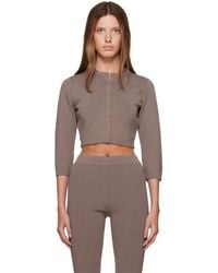 Skims - Taupe Refined Knit Cropped Cardigan - Lyst