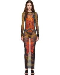 Jean Paul Gaultier - Robe Longue Kaki Et À Imprimé Médaillon - Lyst