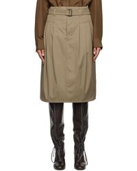 Lemaire - Taupe Pleated Belted Midi Skirt - Lyst