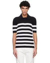 Balmain - Marinière Ribbed Cotton Knit Polo - Lyst