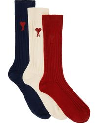 Ami Paris - Three-pack Multicolor Ami De Cœur Socks - Lyst