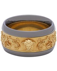 Versace Gold And Gunmetal Brocade Ring - Metallic