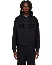 HUGO - ブラック オーバーサイズフィット コットンテリー ロゴ フーディ - Lyst