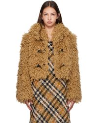 Burberry - Blouson Écourté Brun Clair En Laine À Franges - Lyst
