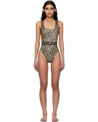 Versace - Maillot De Bain Une Pièce Brun Et Noir À Motif Greca - Lyst