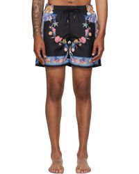 Versace - Maillot De Bain Noir Et Bleu À Imprimé Coral Theatre - Lyst