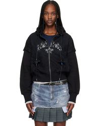 ANDERSSON BELL - Pull À Capuche Étagé Noir Et Bleu Marine En Dentelle À Glissière - Lyst