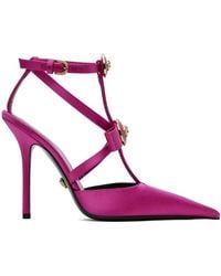 Versace - Pink Gianni Ribbon Cage Satin Heels - Lyst