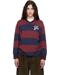 Off-White c/o Virgil Abloh - Burgundy Striped Interlock L/S Polo - Lyst