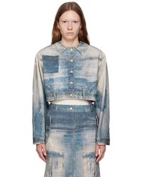 OPEN YY - Blouson bleu en denim à image trompe l'œil - Lyst