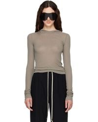 Rick Owens - Taupe Tower Cropped Hooded Rib Ls T-Shirt - Lyst