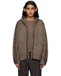 OPEN YY - ブラウン ステッチ ジップアップ ニットフーディ - Lyst