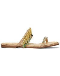 【Dries Van Noten】 フリンジ装飾ラフィア スライド ベージュ Dries Van Noten Women's' Fringe Embellished Raffia Slides in