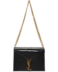 Saint Laurent Black Medium Croc Cassandra Bag