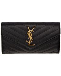 Saint Laurent Black And Gold Large Monogramme Flap Wallet