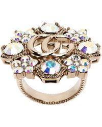 Gucci - Double G Floral Embellished Ring - Lyst