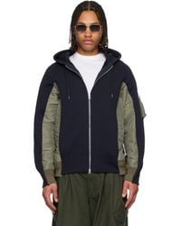 Sacai - Khaki Sponge Sweat & Nylon Twill Hoodie - Lyst