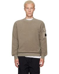 C.P. Company - Taupe Crew Neck Brushed Emerized Diagonal Fleece Sweatshirt - Lyst