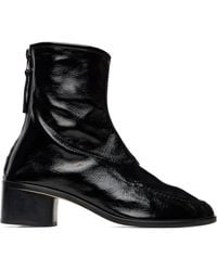 Hereu - Bottes À Talon Juliol Noires En Cuir Brillant Froissé - Lyst