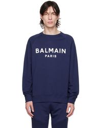 Balmain - ネイビー フロックロゴ スウェットシャツ - Lyst
