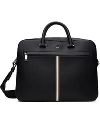 BOSS - Black Faux-leather Signature Stripe Trim Briefcase - Lyst