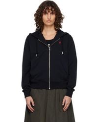 Ami Paris - Pull À Capuche Noir À Logo Ami De Cœur Et À Glissière - Lyst