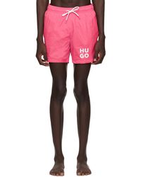 HUGO - Pink Drawstring Swim Shorts - Lyst