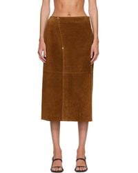 Studio Nicholson - Tan Melete Suede Maxi Skirt - Lyst