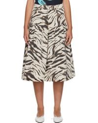 Ganni - Off- & Printed Denim Midi Skirt - Lyst