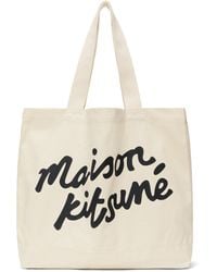 Maison Kitsuné - Cabas Blanc Cassé À Logo Calligraphié - Lyst