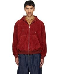 Ferragamo - Burgundy Suede Blouson Hoodie - Lyst