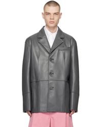 WOOYOUNGMI - Gray Paneled Leather Jacket - Lyst
