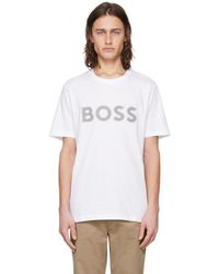 BOSS - ホワイト メッシュプリント ロゴ Tシャツ - Lyst