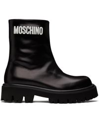 Moschino - Black Rubber Logo Ankle Boots - Lyst