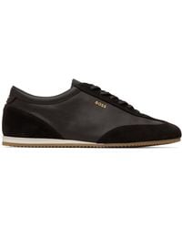 BOSS - Suede Trim Leather Sneakers - Lyst