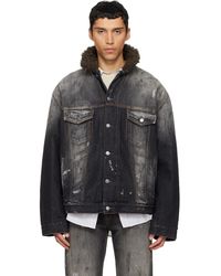 Acne Studios - Washed Paint Splattered Faux Shearling Denim Jacket - Lyst