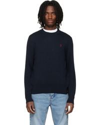 Ami Paris - Wool Contrasted Ami De Coeur Crewneck Sweater - Lyst
