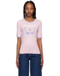 Ganni - Ssense Exclusive Pink Butterfly T-shirt - Lyst