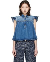 Ganni - Denim Ruffle Top - Lyst
