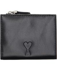 Ami Paris - Portefeuille À Deux Volets Noir En Cuir De Vache - Lyst